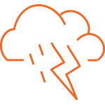 Storm cloud with lightning bolt, representing storm damage and repair services offered by Precision Exteriors Restoration for roofing, siding, and other home exteriors.